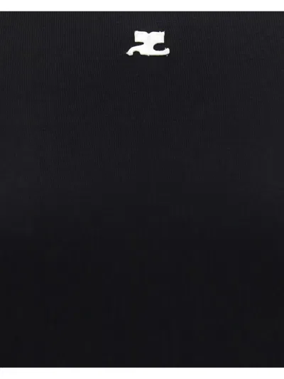 Courrèges Fitted Black T-shirt With Contrasting Trim And Embroidered Logo In Black