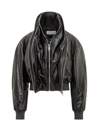 Givenchy Black Leather Bomber Jacket In Black