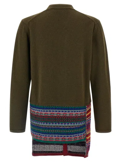 Comme Des Garçons Homme Deux Mens Khaki X Multi Contrast V-neck Wool-blend Cardigan In Green