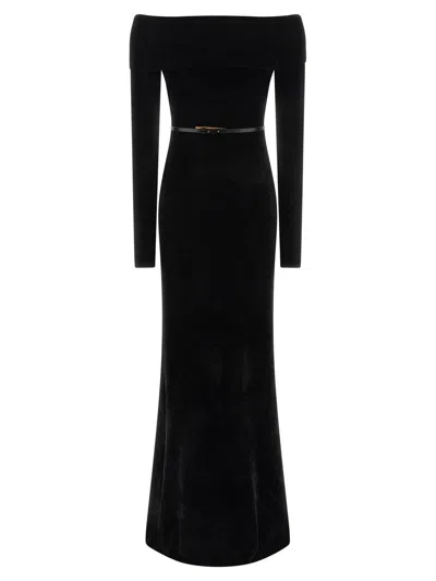Elisabetta Franchi Red Carpet Chenille Dress With Belt In Black