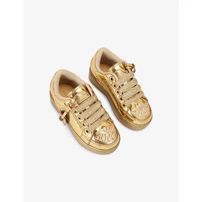 Kurt Geiger S' Mini Southbank Tag Leather Trainers Gold Comb Eur 31 / 12.5 Uk In Gold