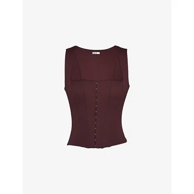 House Of Cb Of Cb Womens The Balconette Stretch-jersey Corset Top Chocolat In Burgundy