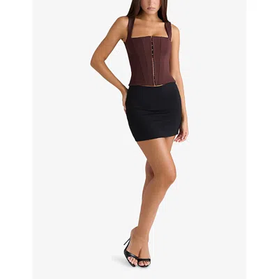House Of Cb Of Cb Womens The Balconette Stretch-jersey Corset Top Chocolat In Burgundy