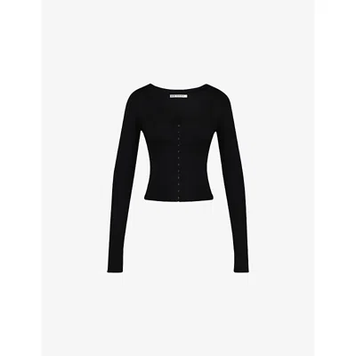 House Of Cb Of Cb Womens Square-neck Long-sleeved Stretch-woven Top Black In Black