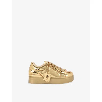 Kurt Geiger S' Mini Southbank Tag Leather Trainers Gold Comb Eur 31 / 12.5 Uk In Gold