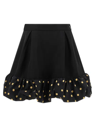 Moschino Polka Dots Wool Blend Diagonal Miniskirt In Black
