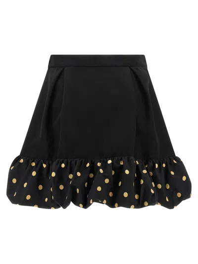 Moschino Polka Dots Wool Blend Diagonal Miniskirt In Black