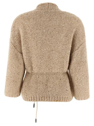 Peserico Sequin-embellished Belted Cardigan In Nude
