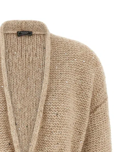 Peserico Sequin-embellished Belted Cardigan In Nude