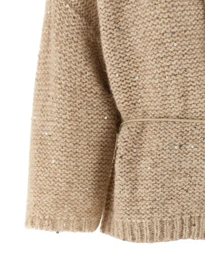 Peserico Sequin-embellished Belted Cardigan In Nude