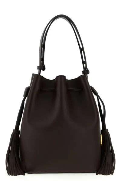 Valentino Borsa A Secchiello Vlogo Signature In Pelle Cioccolato  Donna In Brown