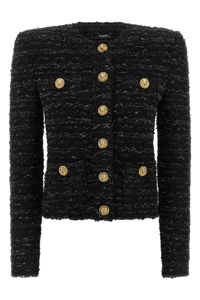 Balmain Buttoned Tweed Jacket In Black