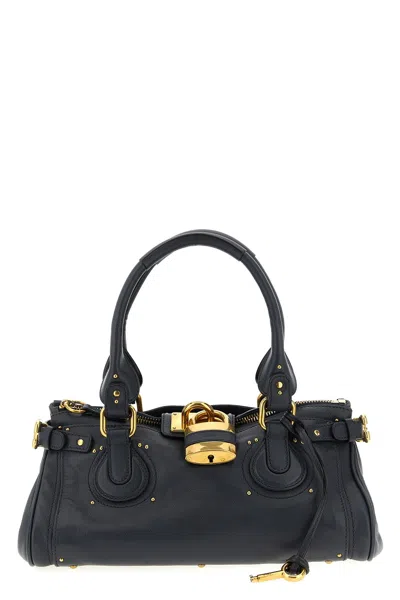 Chloé Structured Shoulder Bag With Padlock And Studs In Blue