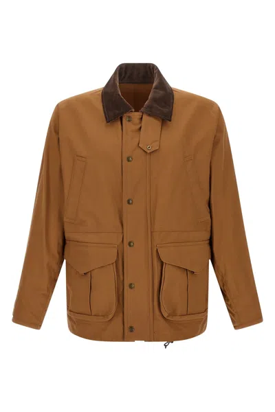 Junya Watanabe Cotton Canvas Jacket With Wool Back Insert And Corduroy Collar In Brown