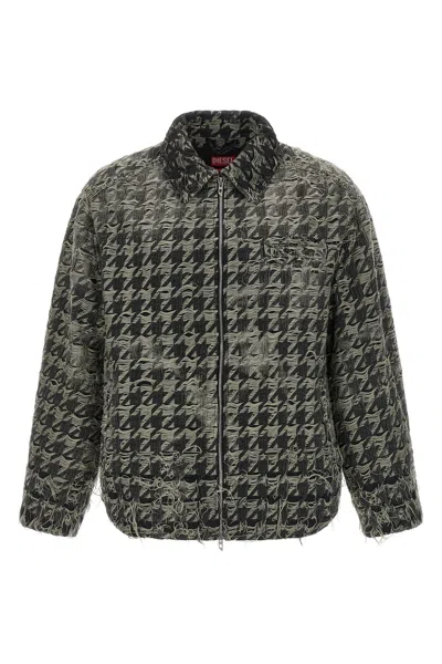 Diesel Jacket In Houndstooth-weave Denim In Black