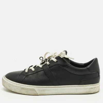 Pre-owned Hermes Black Leather Day Lace Up Sneakers Size 43