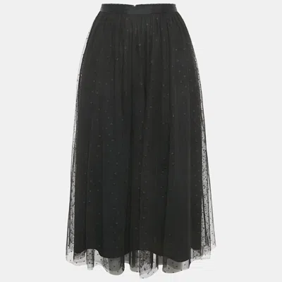 Pre-owned Needle & Thread Black Patterned Tulle Flared Midi Skirt S