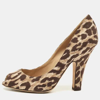 Pre-owned Dolce & Gabbana Brown/beige Leopard Print Canvas Peep Toe Pumps Size 39