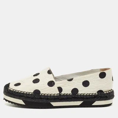 Pre-owned Dolce & Gabbana White/black Canvas Polka Dot Print Flat Espadrilles Size 40