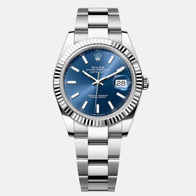 Pre-owned Rolex Datejust 126334-0001 Automatic Blue 18k White Gold Stainless Steel Men's Wristwatch 41 Mm