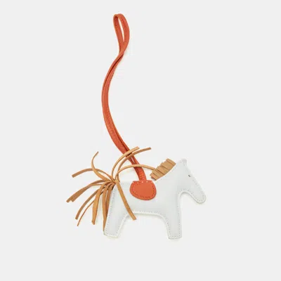 Pre-owned Hermes Hermès Bleu Brume/chai/cornaline Milo Leather Grigri Rodeo Bag Charm Pm In Multi