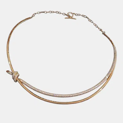 Pre-owned Tiffany & Co Double Knot 18k Yellow Gold With Diamonds Necklace