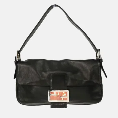 Pre-owned Fendi Black Leather Baguette Handbag