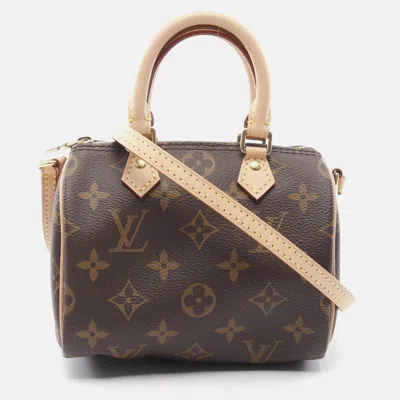 Pre-owned Louis Vuitton Nano Speedy Shoulder Bag Coated Canvas And Leather Monogram Brown