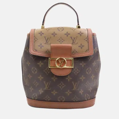 Pre-owned Louis Vuitton Monogram Reverse Dauphine Backpack In Canvas Brown And Gold