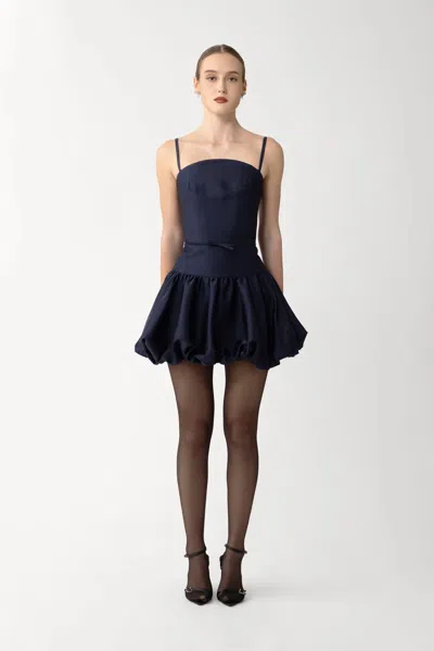 Sau Lee Maddie Bubble Hem Satin Cocktail Dress In Blue