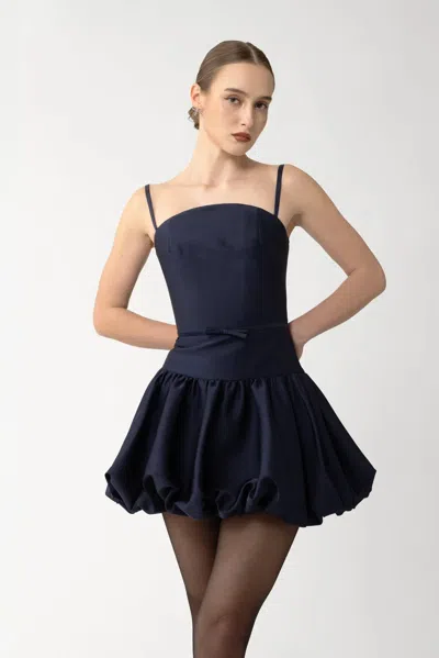 Sau Lee Maddie Bubble Hem Satin Cocktail Dress In Blue