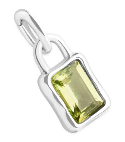 Astrid & Miyu Womens August Birthstone Rhodium-plated Sterling-silver And Olivine Charm Rhodiumplatedsilver In Metallic