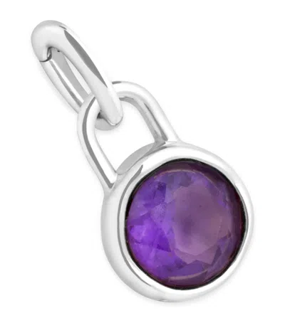Astrid & Miyu Womens February Rhodium-plated Sterling-silver And Amethyst Birthstone Charm Rhodiumplatedsilver In Metallic