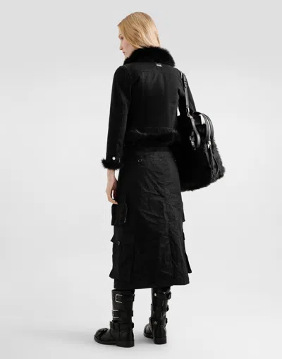 Dolce & Gabbana Mini Skirt Faux Fur Trim Pockets In Black