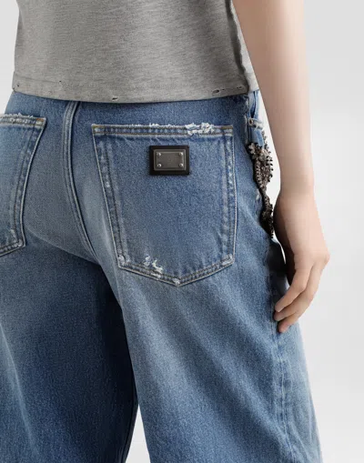 Dolce & Gabbana Embellished Wide-leg Trousers In Blue