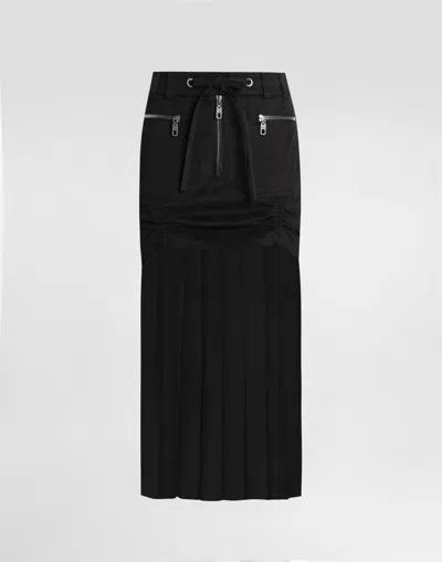 Dolce & Gabbana Black Skirt With Pleated Design And Drawstring Waist In Silk Blend Stretch Woman In Black