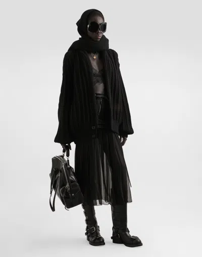 Dolce & Gabbana Black Skirt With Pleated Design And Drawstring Waist In Silk Blend Stretch Woman In Black