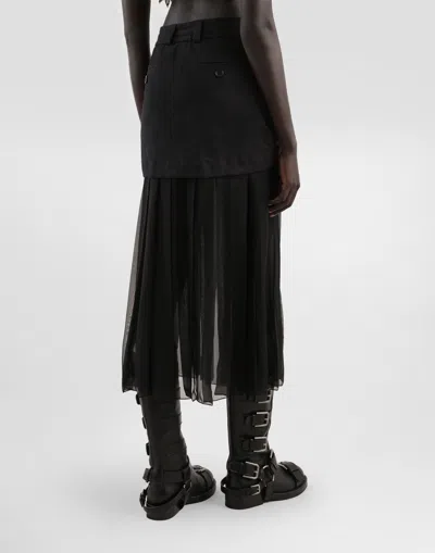 Dolce & Gabbana Black Skirt With Pleated Design And Drawstring Waist In Silk Blend Stretch Woman In Black