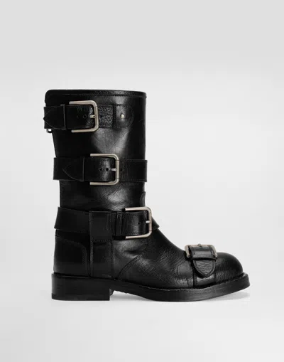 Dolce & Gabbana Leather Boot With Buckles In Black