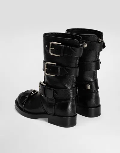 Dolce & Gabbana Leather Boot With Buckles In Black