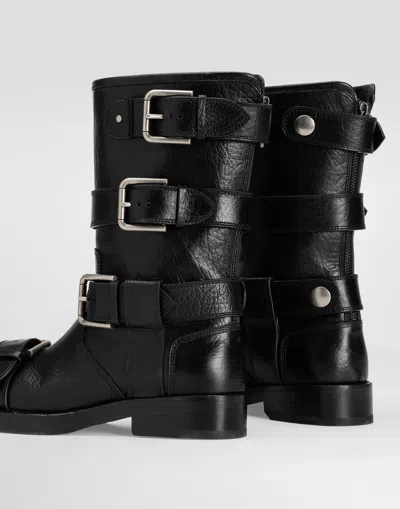 Dolce & Gabbana Leather Boot With Buckles In Black