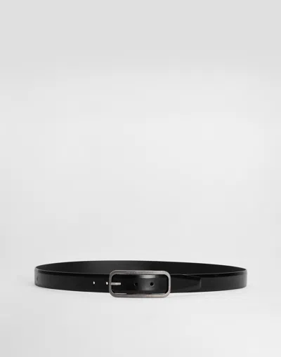 Dolce & Gabbana Rectangular-buckle Leather Belt In Black