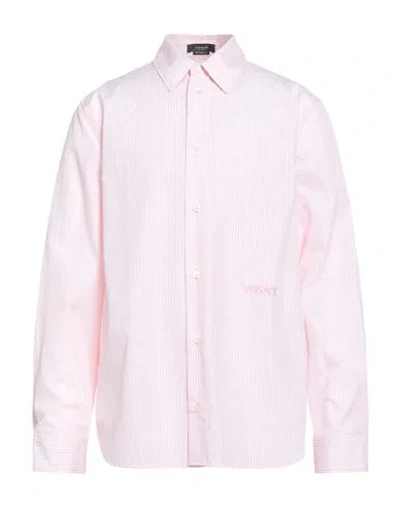Versace Man Shirt Pink Size 38 Cotton, Silk, Viscose In Pink