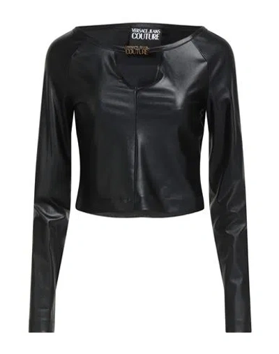 Versace Jeans Couture Logo-plaque Jersey Crop Top In Black