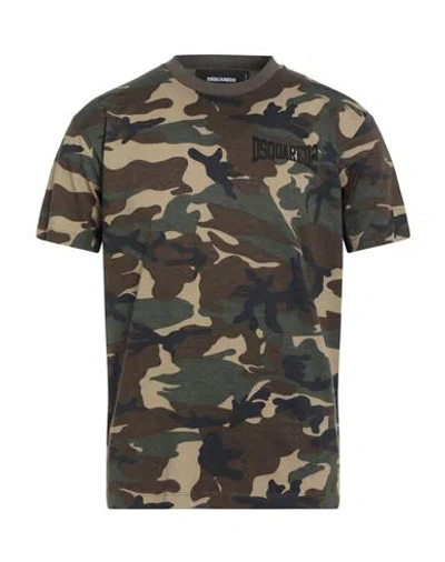 Dsquared2 Man T-shirt Military Green Size L Viscose In Green
