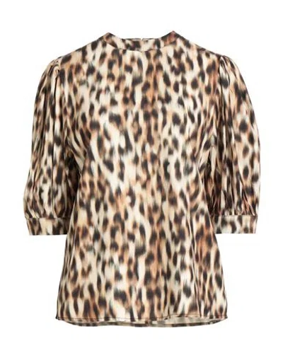 Silvian Heach Woman Top Beige Size 8 Viscose In Animal Print