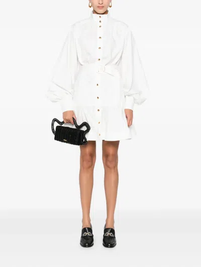 Zimmermann Belted Button-front Mini Dress In White