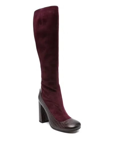 Chie Mihara 85mm Leather Crocodile-embossed Boots In Red