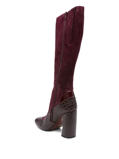 Chie Mihara 85mm Leather Crocodile-embossed Boots In Red