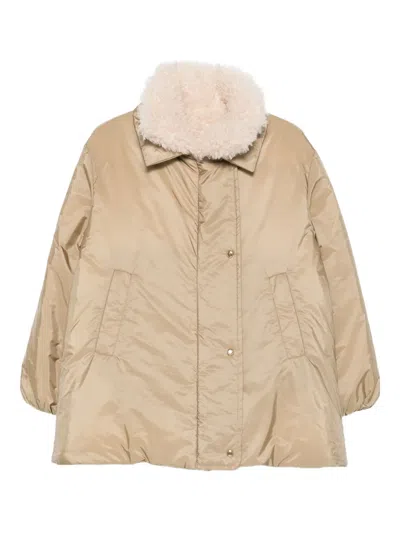 Moncler Voue Sherpa-collar Quilted Jacket In Neutral